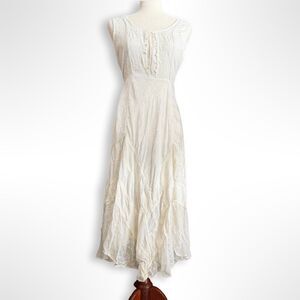 Boho Asymmetrical Handkerchief Embroidered Sleeveless Midi Dress, M